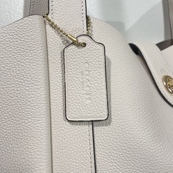 NWT Coach Hadley Turnlock Tote Shoulder Bag Pebbled Leather CAL17 Chalk Cream - Picture 5 of 10